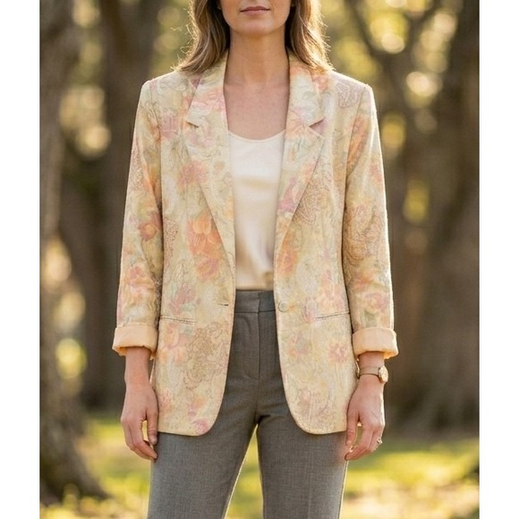 Michael & Company Jackets & Blazers - Michael & Company Vintage M Floral Paisley Tapestry Blazer Gold‎ Peach Pastel